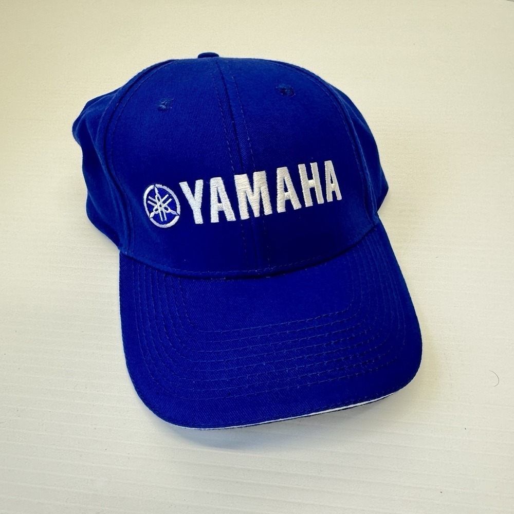 Yamaha Outboards Hat Embroidered Logo Blue White Baseball Cap Adjustable